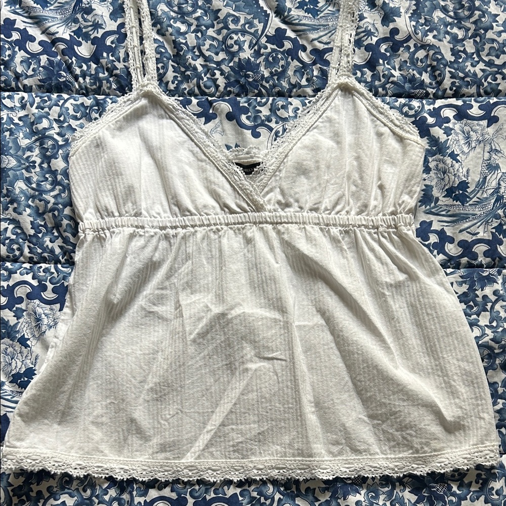 Brandy Melville White Lace Trim Top